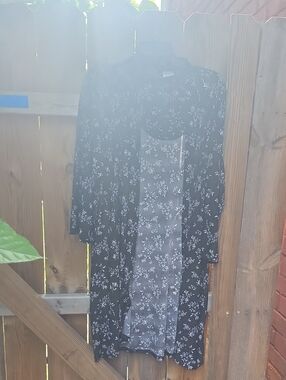 Women's Black Floral Longline Duster